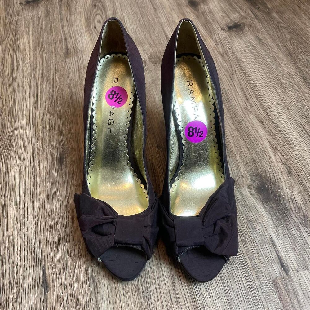 rampage vintage y2k nwot dark wine bow peep toe heels size 8.5
